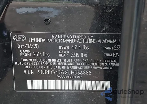 2020 Hyundai Sonata Se из США, поврежденный, VIN 5NPEG4JAXLH056888